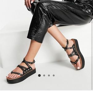 ASOS Design Black Studded Flatform Platform Sandals